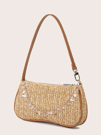 حقيبة القش للعطلات الشاطئية تتميز بتصميم بوهيمي مع سلاسل من الصدف واللؤلؤ والنجوم البحرية (يتطلب التجميع الذاتي)، وغلق بسحاب، وتصميم DIY. يمكن ارتداؤها كحقيبة كتف أو حقيبة تحت الذراع، مناسبة للصيف والعطلات الشاطئية والسفر والاستخدام اليومي. كما أنها تشكل هدية رائعة للأصدقاء والعائلة، مثل هدية عيد الأم أو هدية عيد الميلاد أو هدية عيد المعلم أو هدية العودة إلى المدرسة.