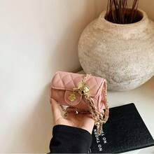 Single Shoulder Bag With Diamond Embroidery And Golden Ball, Crossbody Bag, Mini Casual Bag With Texture For Women - 粉色 - 查看 3