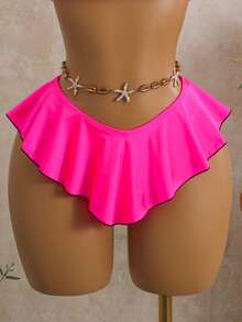 Glückliches Mädchen Damen sexy fuchsiafarbenes 2-teiliges Badeanzug-Set, bohemischer Strandurlaub, Rock mit Rüschensaum, modisches Bikini-Set für den Sommer - Rosa - Übersicht 8