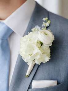 1pc/6pcs Set Hydrangea Flower Lapel Pin For Men, Suitable For Weddings, Grooms And Groomsmen; Ranunculus Flower Boutonniere, Realistic Polyester Wrist Corsage Pin, Perfect For Weddings, Parties, Anniversaries - Boutonniere - View 18