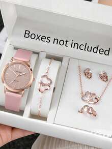 7pcs Minimalist Casual Women's Quartz Watch Set, Sweet Girl Style PU Strap Quartz Watch Accessories, Including PU Strap With Markings And Women's Quartz Watch - Multicolor - View 6