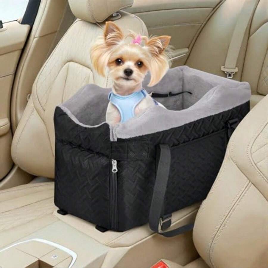 Center Console Dog Car Seat - Portable Car Seat With Washable Cover Safety Leash And Storage Pockets Dog Booster For Small Dogs Up To 9 Lbs - Black - View 1