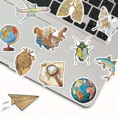 50 piezas Pegatinas de mapa vintage para funda de teléfono, diario, tarjeta de felicitación, sobre, equipaje, refrigerador, monopatín, guitarra, scrapbooking, suministros para scrapbooking, papelería, pegatinas divertidas, Kindle