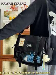 日系可爱痛包 女款斜挎包 大学生书包 透明PVC DIY手提包 带徽章展示板 单肩包 女生痛包 动漫 - 黑色 - 查看 4