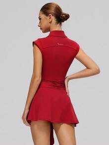 MASKERT Women's Casual Jumpsuit Dress, Comfortable Stretchy Yoga Romper For Sports, Fitness, Commuting - Red - View 3