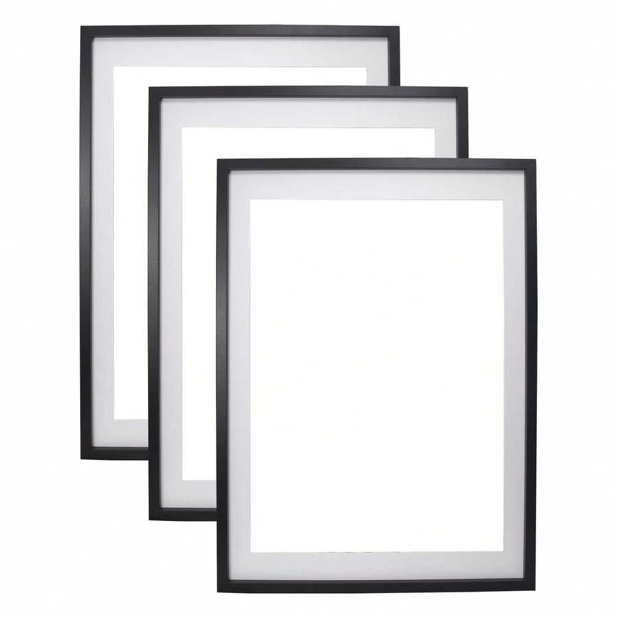 Picture Frames Set Of 3, Wall Mounting, Fits 40x60cm With Mat Or 50x70cm Without Mat - Black - View 1