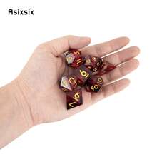 Juego de 7 dados de resina roja con bordes dorados y múltiples facetas, adecuado para juegos de rol RPG y juegos de mesa - Albaricoque - Ver 2