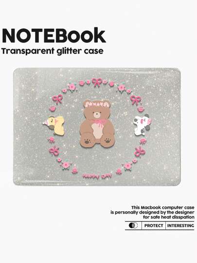 One Shiny, Clear Laptop Case With A Cartoon Wreath And Bear Design. Lightweight And Shockproof, It Fits The 13-Inch And 15-Inch Air, As Well As The 14-Inch Pro M2 And M3 Models. Combining Fingerprint Resistance, Shock Protection, And Heat Dissipation, It's The Perfect Gift For Holidays And Special Occasions.