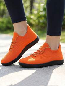 女士宽趾及肿胀脚鞋 - 柔软织物鞋面，透气设计，全天舒适休闲运动鞋 - 亮橙色 - 查看 3