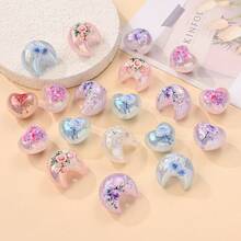 4pcs Romantic Moon/Heart Shaped Resin Beads, Multi-Color AB Coated Rose Pattern Beads, Suitable For DIY Jewelry Making, Couple/Wedding/Mother's Day, And Phone Charms - Multicolor - View 10