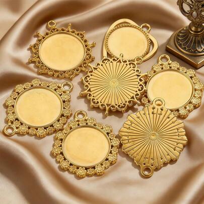 1 pieza Accesorio de joyería de acero inoxidable con forma de corazón con encaje y bandeja redonda, ideal para hacer collares y accesorios de uso diario