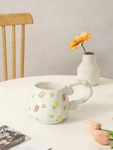 1个创意高品质手绘花卉图案陶瓷大容量咖啡杯 - 彩色 - 查看 5