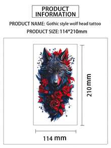 4 Pcs Dark Wolf & Rose Tattoo Stickers Waterproof Long Lasting Big Arm Realistic Fake Tattoos - Multicolor - View 3