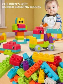 16/21/37/50pcs Large Soft Bite & Boilable Building Blocks, Children Educational Toys With Storage Bin, Suitable For Boys & Girls 3+ Years Old - Multicolor - View 5
