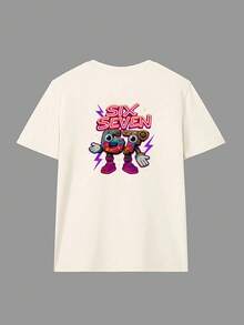 Punk 67 Cartoon Pattern Teen Boy Street Tech Short Sleeve T-Shirt, Soft & Comfortable Summer Casual Tee For Teens, Suitable For Ocean Vacation/Weekend Outings - Apricot - View 4