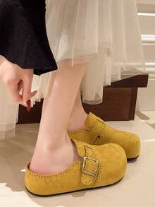 2026 New Summer Women Fashion Flat Slide Sandals, Casual Outdoor Retro Buckle Strap Beach Slippers, Thick Sole Slip-On House Slippers - Yellow - View 4