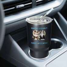 30oz Stainless Steel Tumbler Black White Options,  Good Morning Human Servant Furry Overlords Graphic Cups, Insulated Travel Coffee Mug With Lid And Straw , Double Wall Vacuum Reusable Travel Cups, Funny Birthday Party Gift For Women & Men - 黑色 - 查看 2
