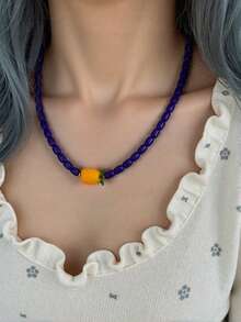 1 pieza Collar de cuentas de vidrio hecho a mano, diseño de fruta transparente de estilo artesanal bohemio, accesorio de moda para la playa, nueva llegada primavera/verano 2026 - rodajas de limón y naranja - Ver 8