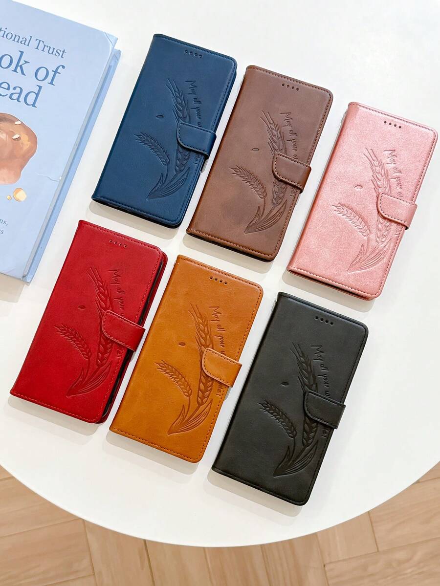 愿您心想事成。小麦纹压花PU皮革翻盖手机壳，防震，带支架，卡槽，钱包式设计，兼容 6/7/8/XS Max/11/12/13/14/15/16/17 Pro Max、Galaxy S22/S23/S24 Ultra/S25 Ultra/S26 Ultra、A05S/A14/A15/A25/A34/A35/A53/A54/A55/Note20 Ultra系列等。