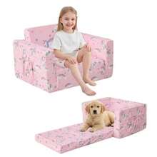 Sofá 2 en 1 para niños sofá cama plegable suave sillas para niños y niñas sofá convertible para descansar para sala de juegos regalo para cumpleaños día del niño unicornio rosa - Unicornio Rosa - Ver 1