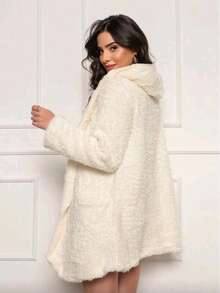 Women's Teddy Plush Maxi Coat With Hood, Winter Style. - White - View 5
