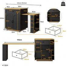 Kitchen Island / Kitchen Cabinet / Buffet Cabinet / Bar Table Cabinet, Fixed Serving Trolley, With Pull-Out Table, 2 Drawers, 4 Doors, Black/White - Black - View 2