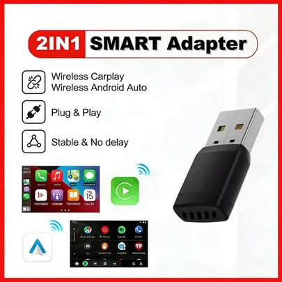2026  2in1 Wired To Wireless Carplay Smart Mini Adapter Box Carplay & Android Auto No Delay Plug And Play For Wired CarPlay Car System