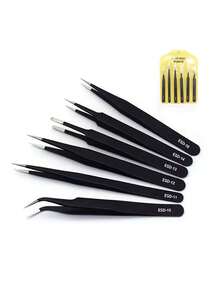 6pcs Precision Tweezers Set, ESD Anti-Static Stainless Steel Tweezers, Suitable For Handcraft, Experiment, Repair Tools - Multicolor - View 12
