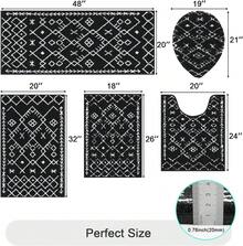 Pauwer Bathroom Rugs Sets 5 Piece With Lid Cover Bathroom Shower Rugs With U-Shaped Contour Toilet Mat Absorbent Microfiber Plush Bath Mats Non Slip Bath Rugs 4 Piece Machine Washable Bathroom Floor Mats - 黑色圖案 - 查看 2