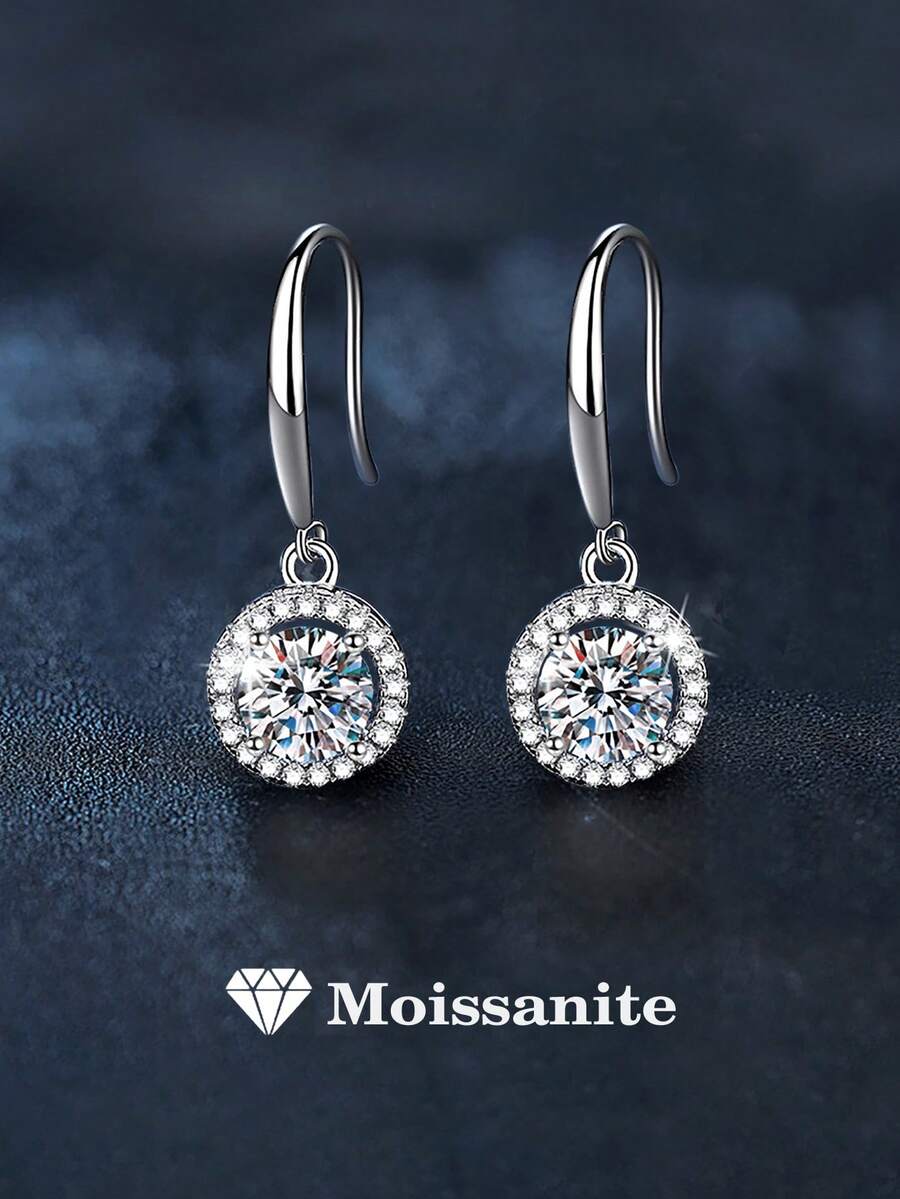 Bộ 2 bông tai bạc 925 cao cấp, đính 2 viên đá Moissanite 0.5 carat, thích hợp cho nữ giới đeo hàng ngày, dự tiệc, lễ hội, Ngày Valentine, Ngày của Mẹ, sinh nhật, quà tặng trang sức năm mới. - Bạc - Xem 1