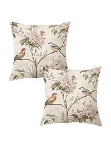 1/2/4pcs Printed Solid Floral & Bird Pattern Pillow Covers, Suitable For Home Bedroom, Living Room Sofa, Corridor, Office, Farmhouse Style, Hotel, Party Decor (Pillow Insert Not Included) - Multicolor - View 9