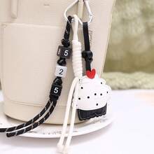 2 Pieces Of Leather Creative Ice Cream Coffee Cup Hand Woven Lanyard Car Keychain Keychain Bag Pendant - Multicolor - View 1