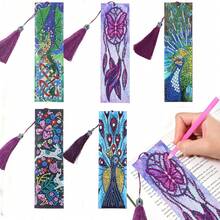 Bộ dụng cụ tranh đính kim cương làm bookmark, gồm 1 chiếc, với các họa tiết Rồng, Công, Bướm, Thỏ, được làm từ da PU kèm tua rua, thích hợp làm quà tặng ngày lễ cho người lớn mới bắt đầu và những người yêu sách. - Xem 13