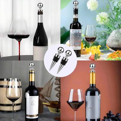 1/2/4pcs Reusable Stainless Steel Wine Bottle Stoppers, Silicone Beverage Sealer, Gift For Bar, Party, Wedding