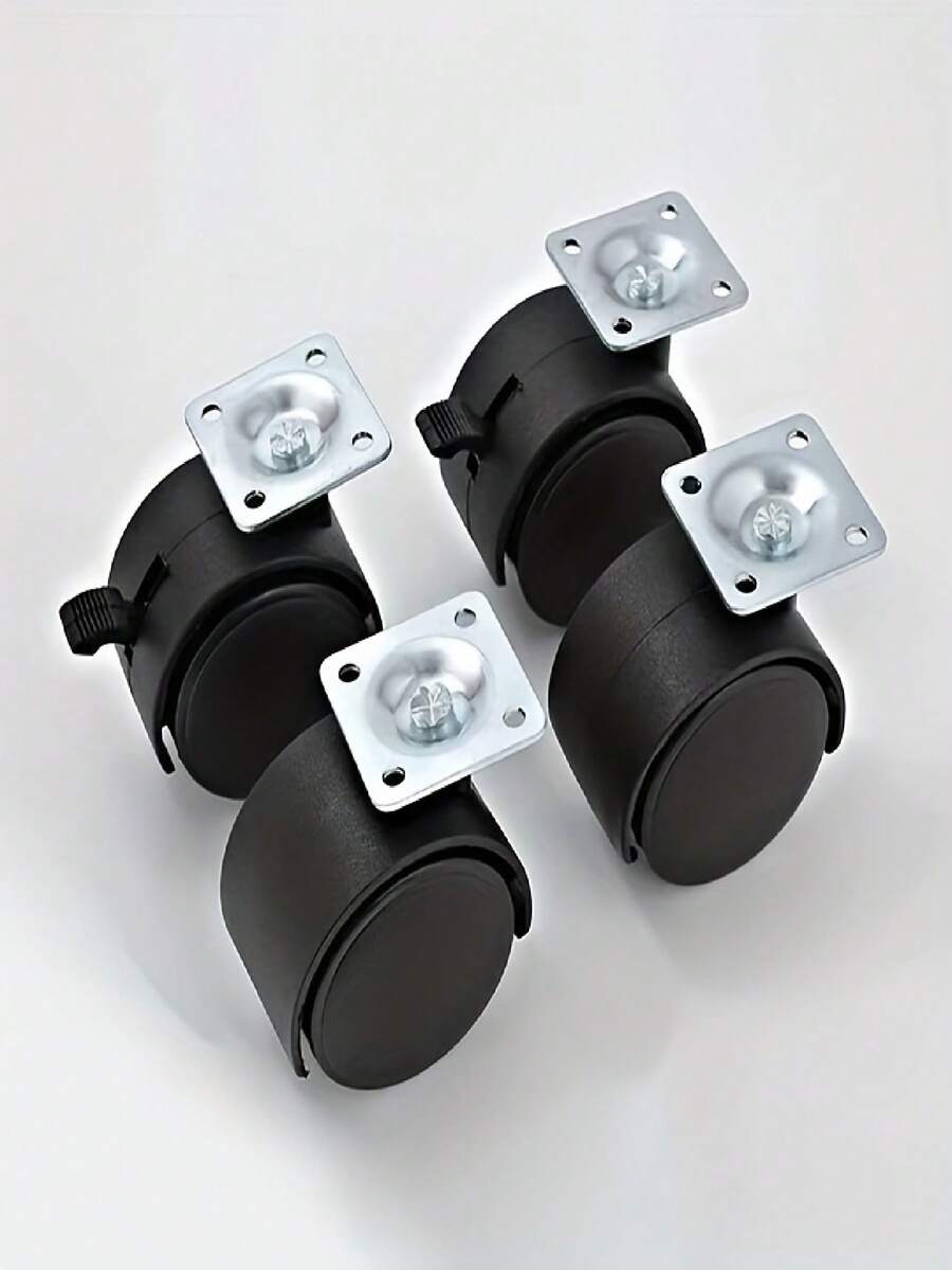 4pcs 1.5 Inch PP Flat Plate Casters With Brake, Swivel Wheels For Coffee Table, Computer Desk