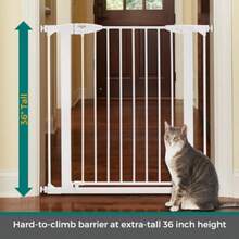 MYPET North States Tall Happy Tails Walk Thru Pet Gate: puerta extra alta de 36 pulgadas y extra ancha de 22 pulgadas con función de sujeción. Montaje a presión. Se adapta a 29.7 a 37.5 pulgadas de ancho 36 pulgadas de alto blanco - Blanco - Ver 2