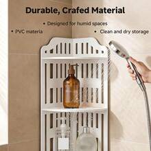 5-Tier 43.31 Inch Freestanding PVC Corner Shelf, Waterproof Storage Unit For Bathroom/Kitchen/Living Room – Anti-Wobble & Sturdy - White - View 5