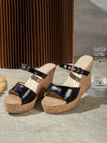 Giày sandal đế xuồng cao gót dành cho nữ - màu đen - Xem 2