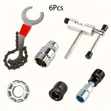 6pcs Bicycle Repair Tool Kit, Including Cassette Lockring Tool, Chain Tool, Crank Puller, Spoke Wrench, Bike Repair Tools, Steel Adjustable Wrench - A - View 3