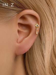 IN Z 1 chiếc khuyên môi dạng đinh tán phẳng, bằng bạc sterling 925, đính đá mặt trăng tự nhiên nguyên chất và mặt dây chuyền hình ngôi sao bốn cánh | Khuyên tai nhỏ | Khuyên tai xếp lớp | Khuyên tai hình ngôi sao bốn cánh | Trang sức bạc sterling 925 | Thích hợp cho nữ đeo hàng ngày | Bán lẻ 1 chiếc (không phải 1 đôi) - Nhiều màu - Xem 5