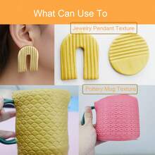 10厘米小型木制擀面杖，适用于聚合物粘土DIY首饰纹理制作，可压印花朵/叶子/心情太阳/心形/波浪/树皮/星星图案 - 木頭色 - 查看 3