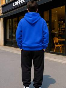 Premium Plain Children's Fleece Set - Basic Kangaroo Hoodie + Pants - Hoodie - Various Colors - Màu xanh lam - Xem 2