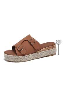 Women's Yellow-Brown Woven One-Strap Wedge Ankle Strap Platform Sandals - Brown - View 7