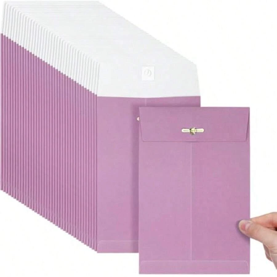 Teling - 50 sobres de manilla de 5 x 7.5 pulgadas con cierre de catálogo kraft con cierre para guardar correo sobre de papel kraft de 28 libras para documentos de oficina escuela negocios y - Rosa - Ver 1