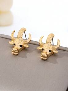 1对时尚金色牛头耳环，朋克风格动物牛头耳环，独特饰品 - 牛頭耳環 - 查看 6
