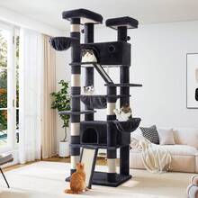 Allewie 81 Inches Tall Cat Tree, Multi-Level Large Climbing Tree House And Towers For Big Feline, Condo And Hammock, Scratching Post, Wide Base, Dark Grey - Dark Grey - View 2