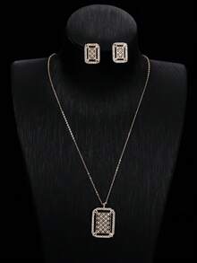 Bộ 2 món gồm dây chuyền và bông tai thiết kế độc đáo dạng lưới rỗng, lấp lánh, phong cách tối giản, phù hợp cho nữ giới đeo hàng ngày và làm quà tặng. - Bộ vòng cổ và hoa tai - Xem 4