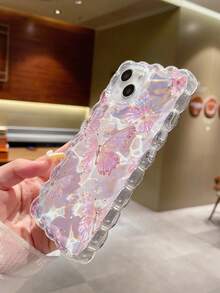 Butterfly Painted Braided Wave Edge Transparent Printed Shock-Resistant Stylish Cute Case Compatible With Iphone 17/17 Pro/17 Pro Max, 16/16 Pro/16 Pro Max/16 Plus, 10 - Multicolor - View 2