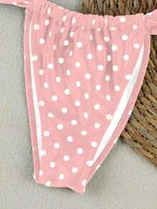 Women's Summer New Arrival: European & American Style, Sexy, Casual, Brown & White Polka Dot, Strapless, Beach Vacation, Bikini Swimsuit - 粉色 - 查看 6