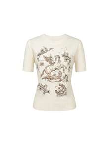 2026 New Slimming Raglan Short Sleeve Sweater, Year Of The Horse Spring - Apricot - View 9